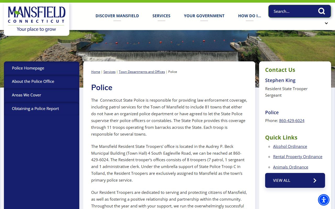 Mansfield Police Department building on Storrs Road