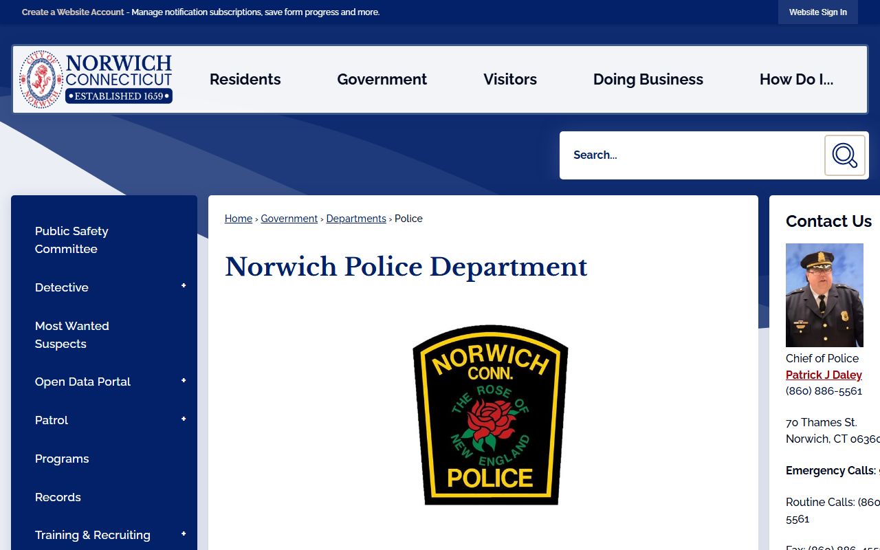 Norwich Police Department website for booking records access