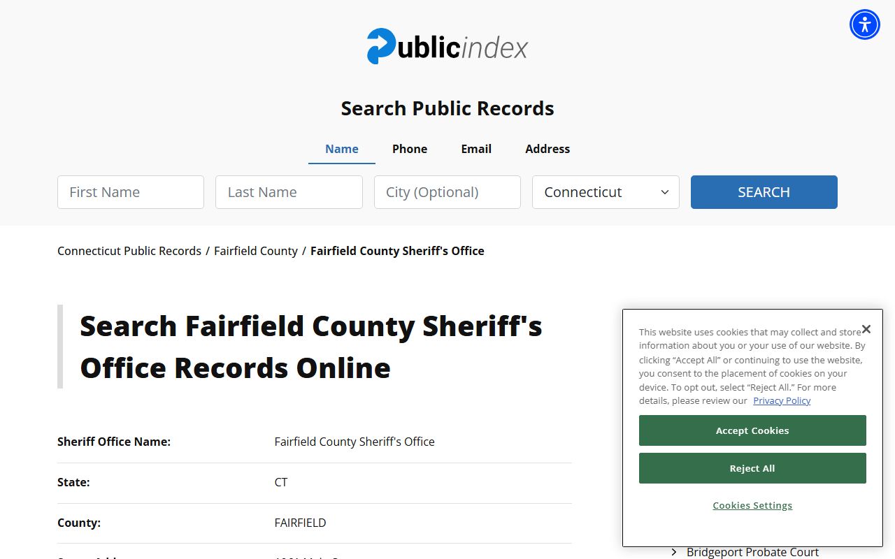 Fairfield County Sheriff's Office contact information and services