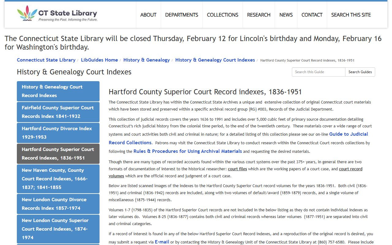 Hartford County Superior Court records system for booking release data