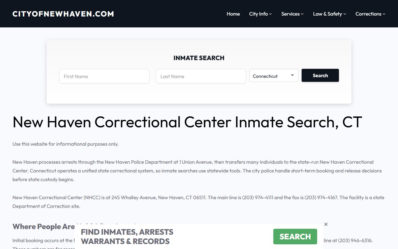 New Haven Correctional Center inmate search and facility information