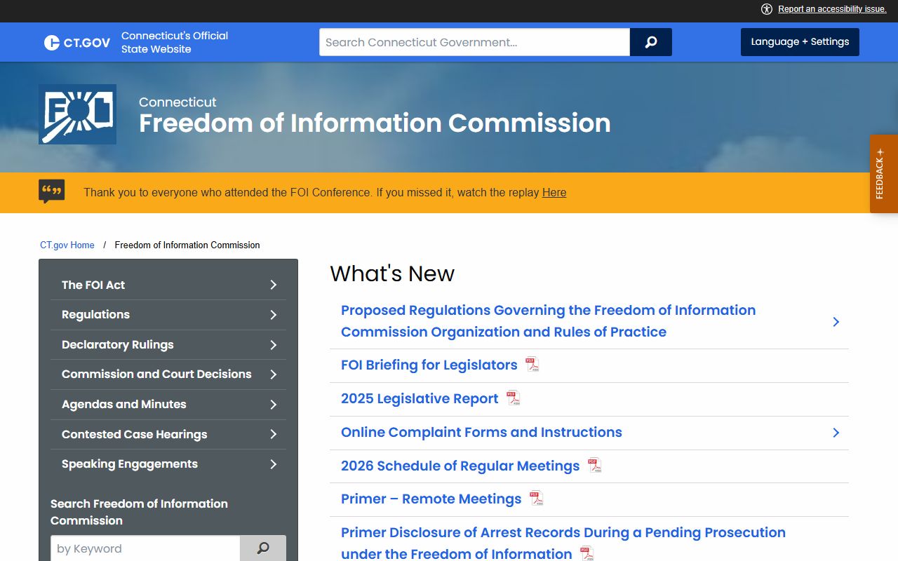 Connecticut Freedom of Information Commission homepage